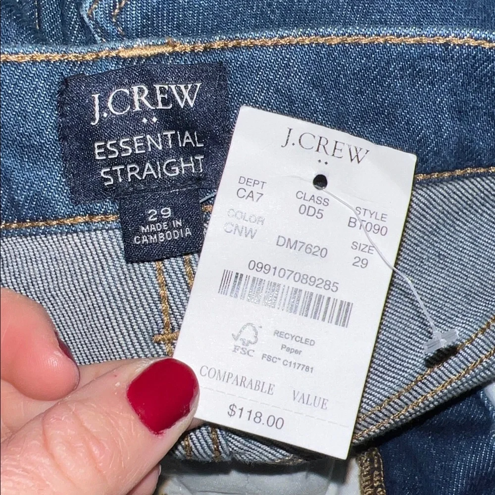 NWT J. Crew Essential Straight Blue‎ Jeans- 29